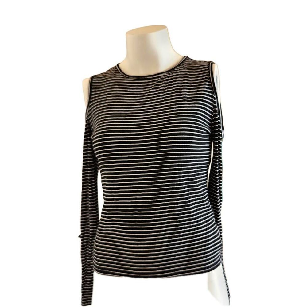 Forever 21 womens large black white striped y2k cold shoulder long sleeve shirt
